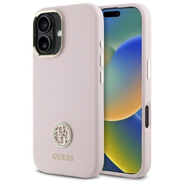 Guess GUHCP16SM4DGPP Silicone Logo Strass 4G Защитный чехол для iPhone 16 6.1" / розовый (GUHCP16SM4DGPP)