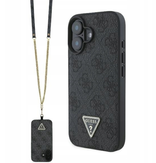 Guess Leather Metal Logo Strass Crossbody Case Чехол для Apple iPhone 16 (GUHCP16SP4TDSCPK)