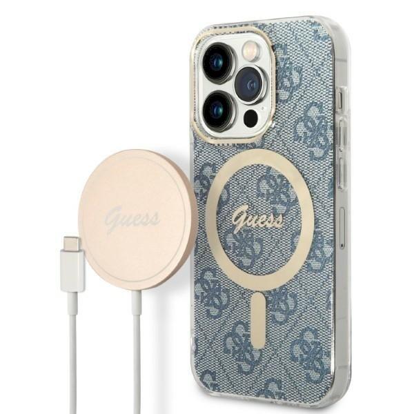 Guess Set GUBPP14XH4EACSB Защитный чехол и зарядное устройство для iPhone 14 Pro Max 6,7" / синий (GUBPP14XH4EACSB)