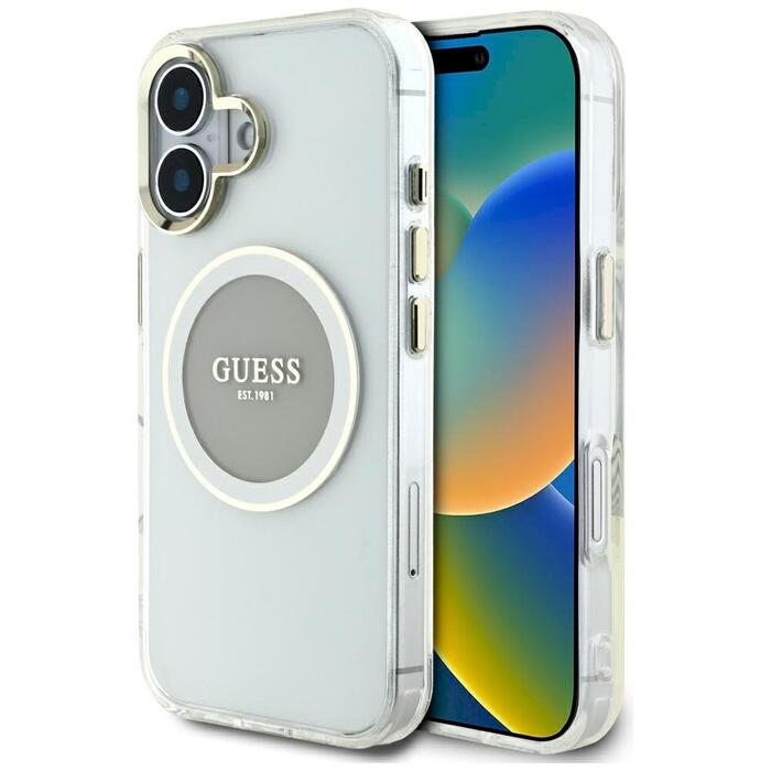 Case Guess IML Metal Colored Circle Classic Logo MagSafe Защитный чехол для iPhone 16 / серый (GUHMP16SHTDRCEDG)