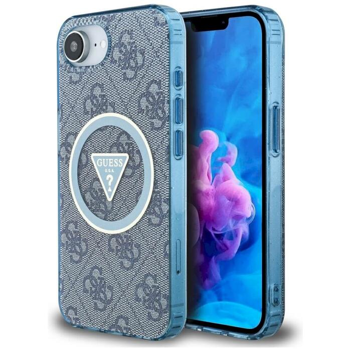 Case Guess IML Metal Glitter 4G Circle Triangle MagSafe Защитный чехол для iPhone 16e/17e / синий (GUHMPSE4HG4PRTGB)