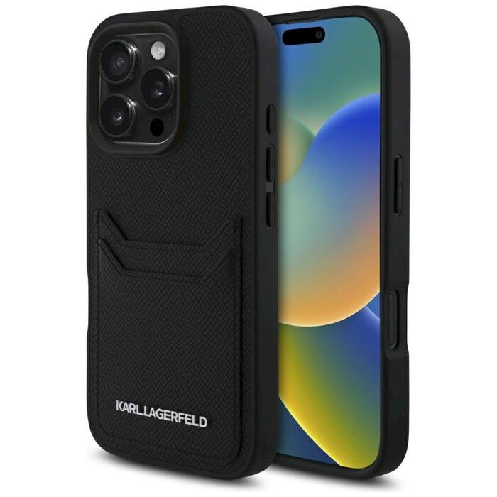 Karl Lagerfeld HC Grained PU Cardslot Metal Elong Защитный чехол для iPhone 16 Pro / чёрный (KLHCP16LPKHPORPK)
