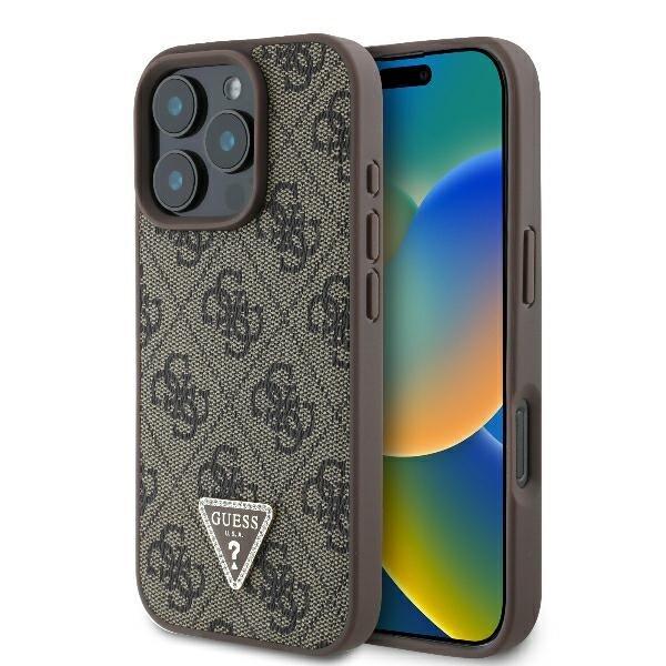 Guess Leather 4G Triangle Strass Защитный Чехол для Apple iPhone 16 Pro Max (GUHCP16XP4TDPW)