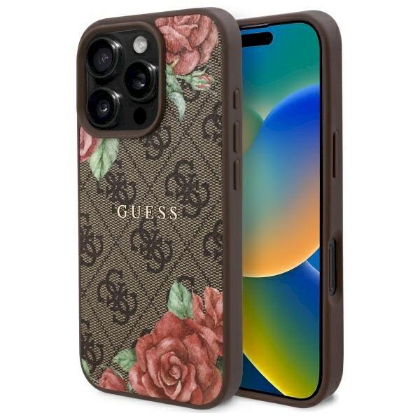 Guess GUHMP16LP4ROPEMCW Hardcase 4G Flowers Print MagSafe Защитный чехол для iPhone 16 Pro 6.3" / коричневый (GUHMP16LP4ROPEMCW)