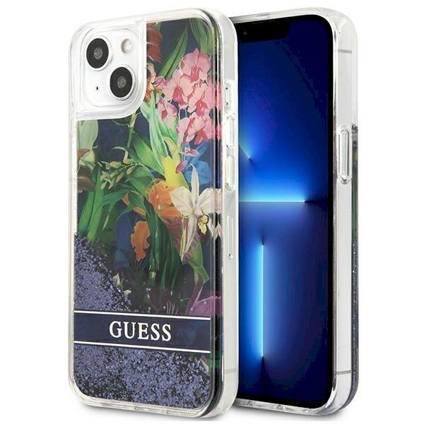 Guess GUHCP13SLFLSB Flower Liquid Glitter Hardcase Защитный чехол для iPhone 13 mini 5,4" / синий (GUHCP13SLFLSB)