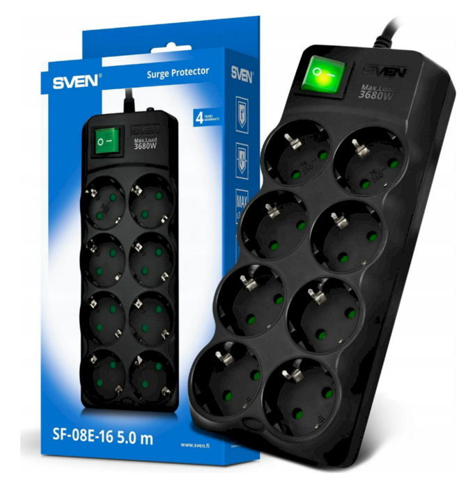 SVEN SF-08E-16 Pagarinātājs 8 kontaktligzdas (SV-021610)