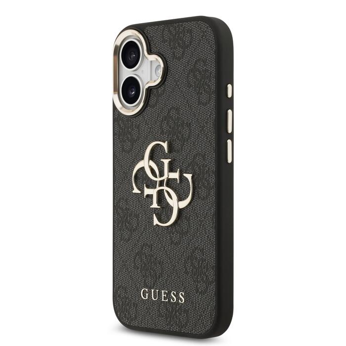 Guess PU Leather 4G Metal Logo Gold Frame Case Защитный чехол для iPhone 17 / чёрный (GUHCP17S4GMGCGR)