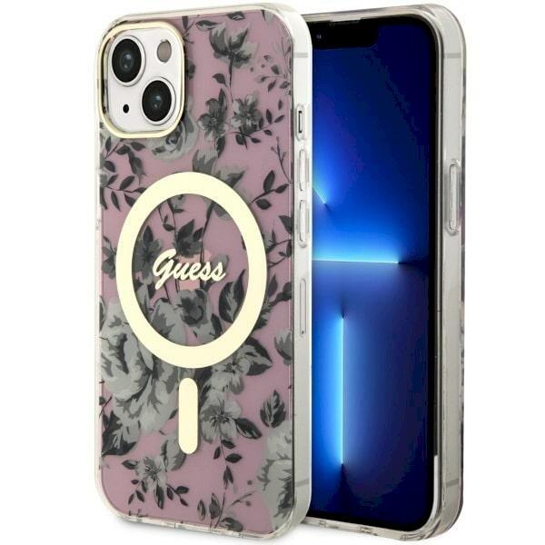 Guess GUHMP14MHCFWSP Hardcase Flower MagSafe Aizsargapvalks