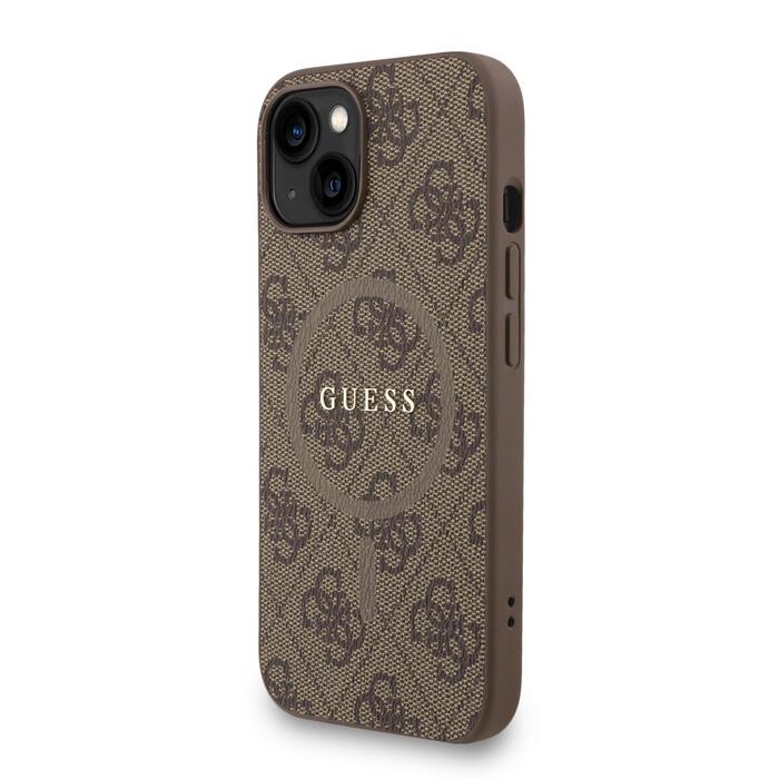 Guess PU Leather 4G Colored Ring Strap MagSafe Case Защитный чехол для iPhone 15 / коричневый (GUHMP15SP4GREGSW)