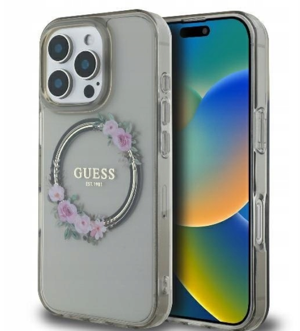 Guess IML Flowers Wreath MagSafe Case Защитный Чехол для Apple iPhone 16 Pro (GUHMP16LHFWFCK)