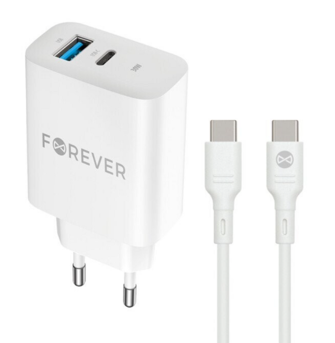 Forever TC-07 Зарядное Устройство PD / QC / USB-C / USB / 30W + кабель USB-C 60W (GSM180736)