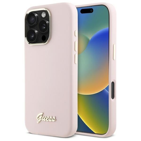Guess GUHCP16XSMBSLP Hardcase Silicone Script Metal Logo & Frame Защитный чехол для iPhone 16 Pro Max 6.9" / розовый (GUHCP16XSMBSLP)