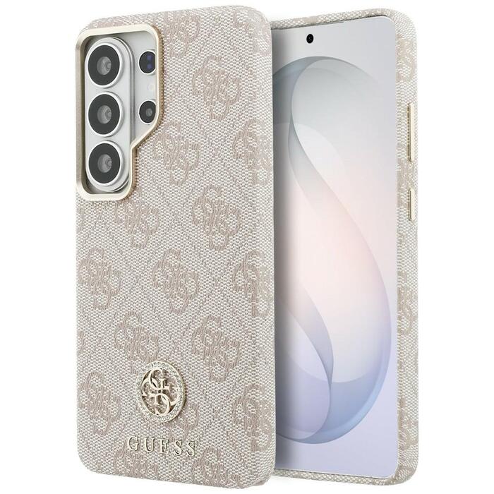 Guess 4G Rhinestone Round Logo MagSafe Защитный чехол для Samsung Galaxy S26 Ultra / розовый (GUHMS26LP4GRMDEP)