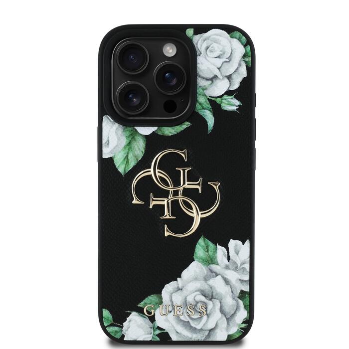 Guess PU Grained Roses 4G Metal Logo Case Чехол для Apple iPhone 16 Pro (GUHCP16LPGROP4MK)