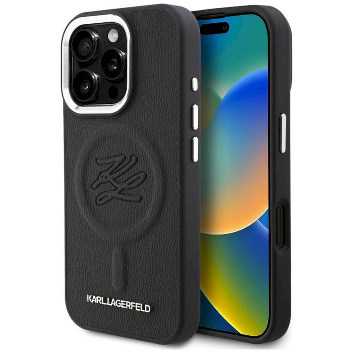 Case Karl Lagerfeld Initial & Metal Logo MagSafe Защитный чехол для iPhone 16 Pro / чёрный (KLHMP16LPGFKLRDK)