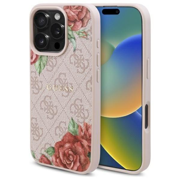 Guess GUHMP16XP4ROPEMCP Hardcase 4G Flowers Print MagSafe Защитный чехол для iPhone 16 Pro Max 6.9" / розовый (GUHMP16XP4ROPEMCP)