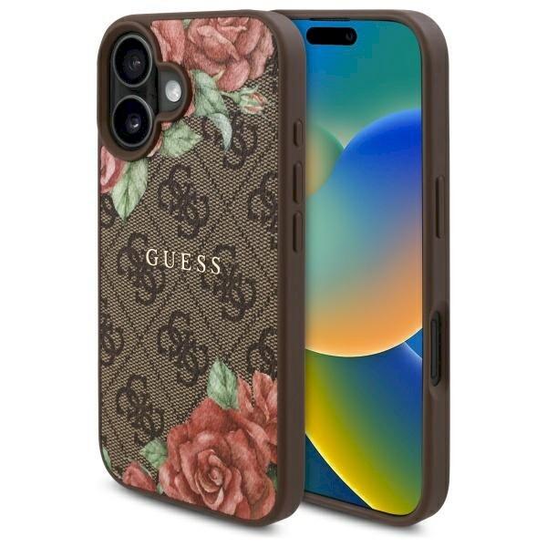 Guess GUHMP16SP4ROPEMCW Hardcase 4G Flowers Print MagSafe Защитный чехол для iPhone 16 6.1" / коричневый (GUHMP16SP4ROPEMCW)