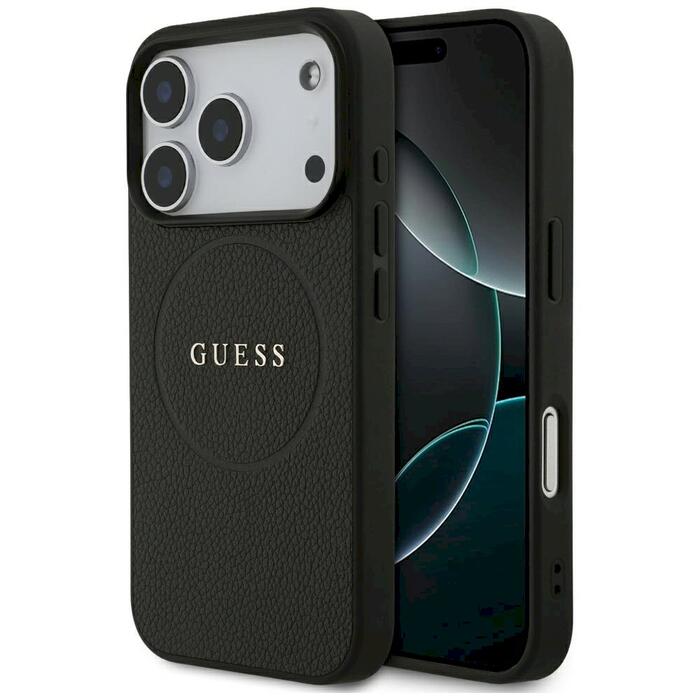 Guess Grained Ring MagSafe Case Защитный чехол для iPhone 17 Pro / чёрный (GUHMP17LPGHSMMK)