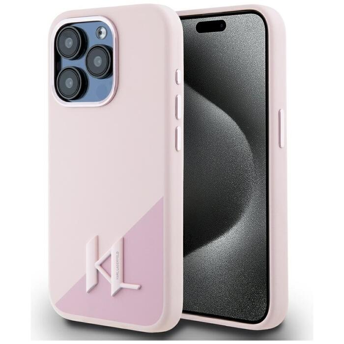 Case Karl Lagerfeld Silicone Shadow Metal Initial MagSafe Защитный чехол для iPhone 15 Pro / розовый (KLHMP15LSCMKMPCP)