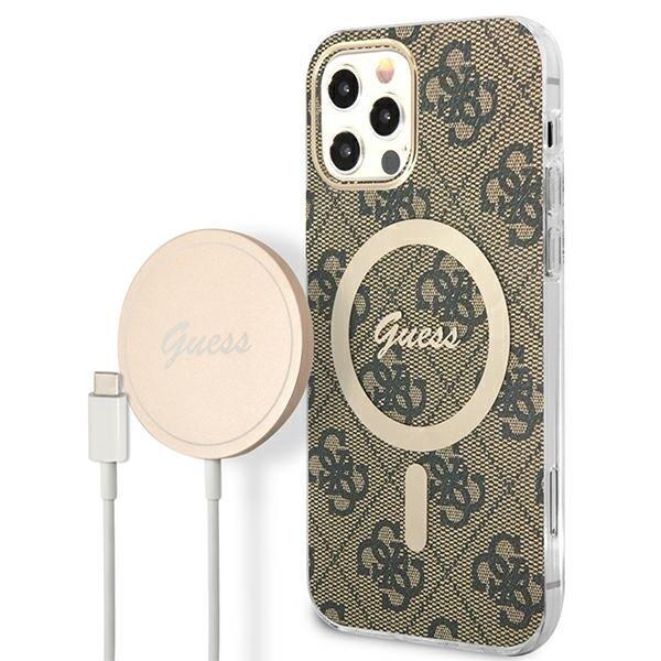 Guess Set GUBPP12MH4EACSW Case+ Charger Защитный чехол для iPhone 12/12 Pro / коричневый hard case 4G Print MagSafe (GUBPP12MH4EACSW)