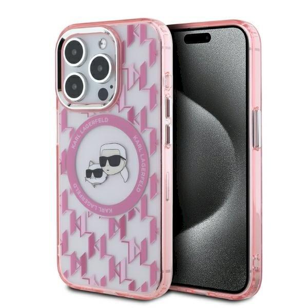 Karl Lagerfeld KLHMP15XHMCKMHP IML Monogram Karl&Choupette Head Aizsargapvalks priekš iPhone 15 Pro Max 6.7" / rozā (KLHMP15XHMCKMHP)