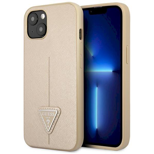 Guess GUHCP13SPSATLE Saffiano Triangle Logo Защитный чехол для iPhone 13 mini 5,4" / бежевый (GUHCP13SPSATLE)