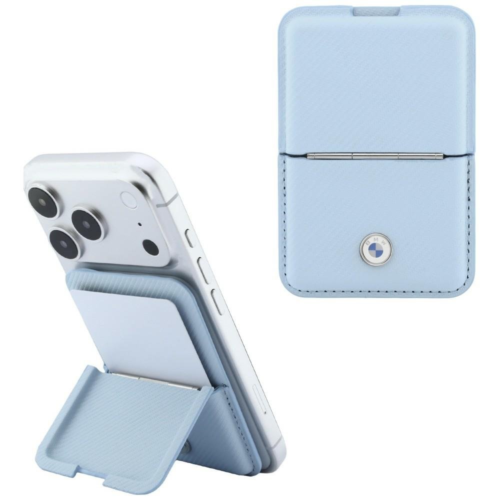 BMW Carbon Wallet Case Metal Logos MagSafe Telefona maciņš ar rāvējslēdzēju / zils (BMOWMCS26PTKLB)