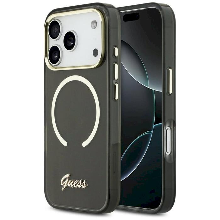 Case Guess IML Script Metal MagSafe Защитный чехол для iPhone 17 Pro Max / чёрный (GUHMP17X5HTCSMSK)