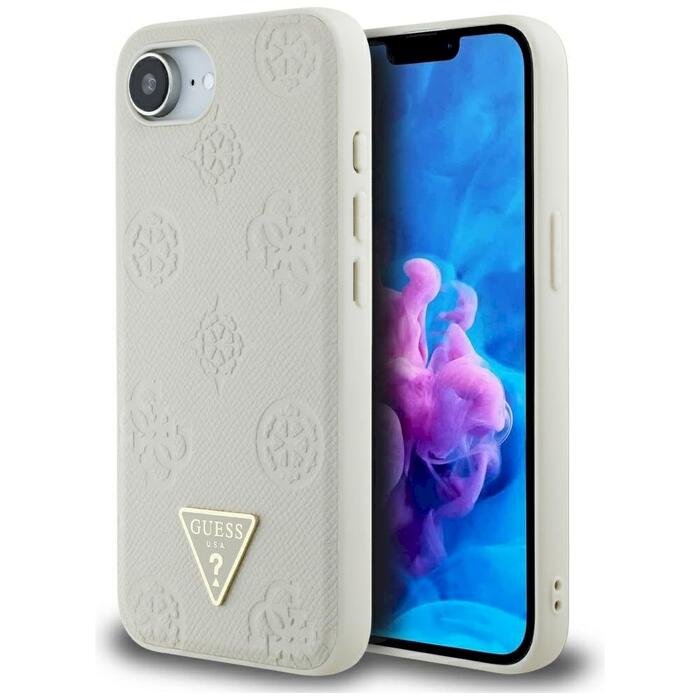 Case Guess Grained Hot Stamp Peony Triangle Logo MagSafe Защитный чехол для iPhone 16e / бежевый (GUHMPSE4PGBTME)