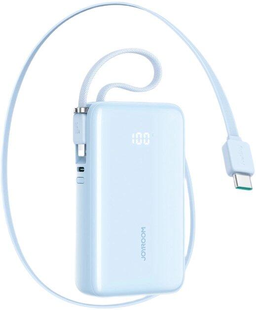 Joyroom JR-PR2L Power Bank with Digital Display C+U+U PD 35W 10000 mAh with Built-in Retractable Type-C and Lightning Lanyard Cable 0.7m Зарядная батарея / синий (JR-PR2L-BLU)
