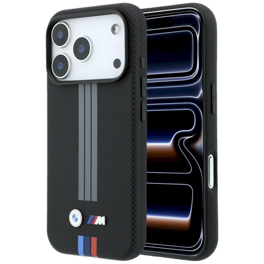 BMW M Quadrille Kevlar Case Anthracite & Tricolor Print Lines MagSafe Aizsargapvalks priekš iPhone 18 Pro Max (BMHMP18X25PUKRESK)
