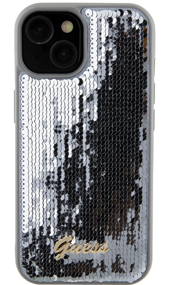 Guess HC Sequin Script Metal Case Защитный Чехол для Apple iPhone 15 (GUHCP15SPSFDGSS)