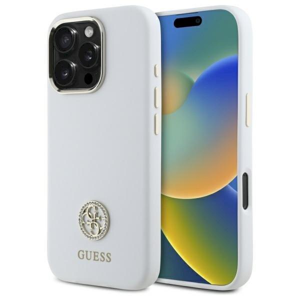 Guess GUHCP16LM4DGPH Silicone Logo Strass 4G Защитный чехол для iPhone 16 Pro 6.3" / белый (GUHCP16LM4DGPH)