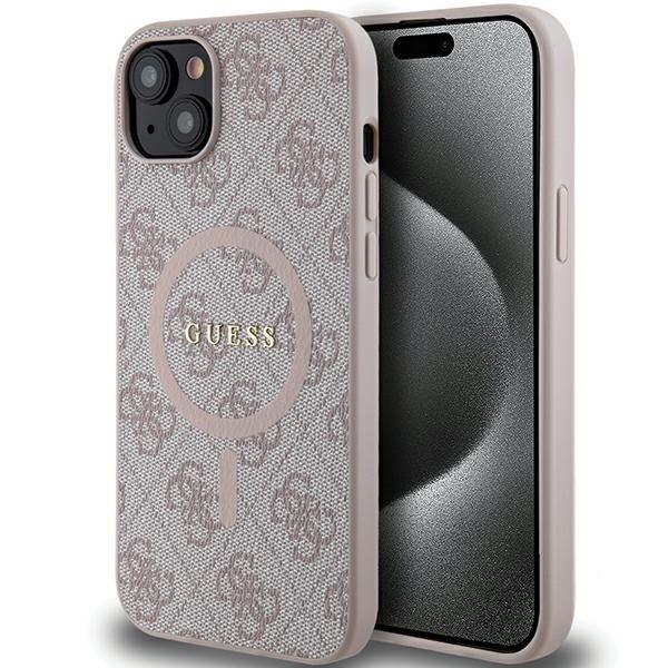 Guess 4G Collection Leather Metal Logo MagSafe Чехол для Apple iPhone 13 / 14 / 15 (GUHMP14SG4GFRP)