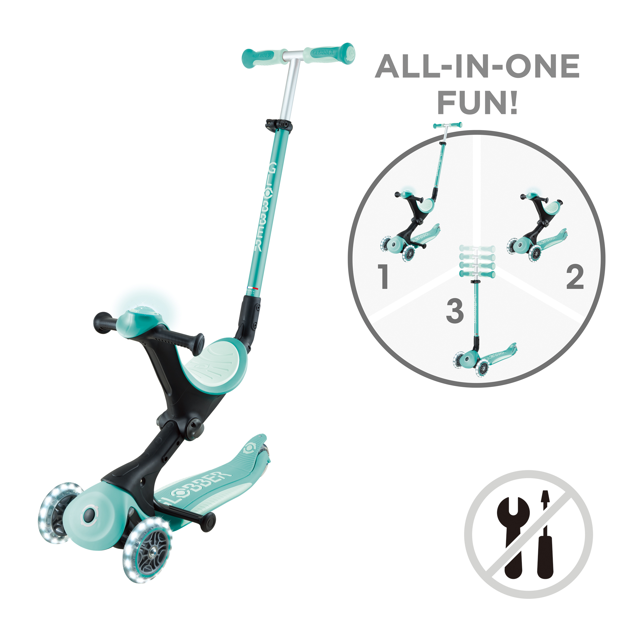 GLOBBER skrejritenis Go Up Deluxe Lights