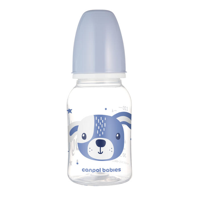CANPOL BABIES šaura kakla pudelīte CUTE ANIMALS, 120 ml, 11/851_blu