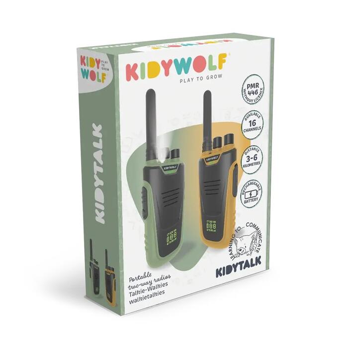 KIDYWOLF divvirzienu rāciju komplekts bērniem un pieaugušajiem, zaļš/oranžs, darbības rādiuss līdz 6 km, KIDYTALK-GO