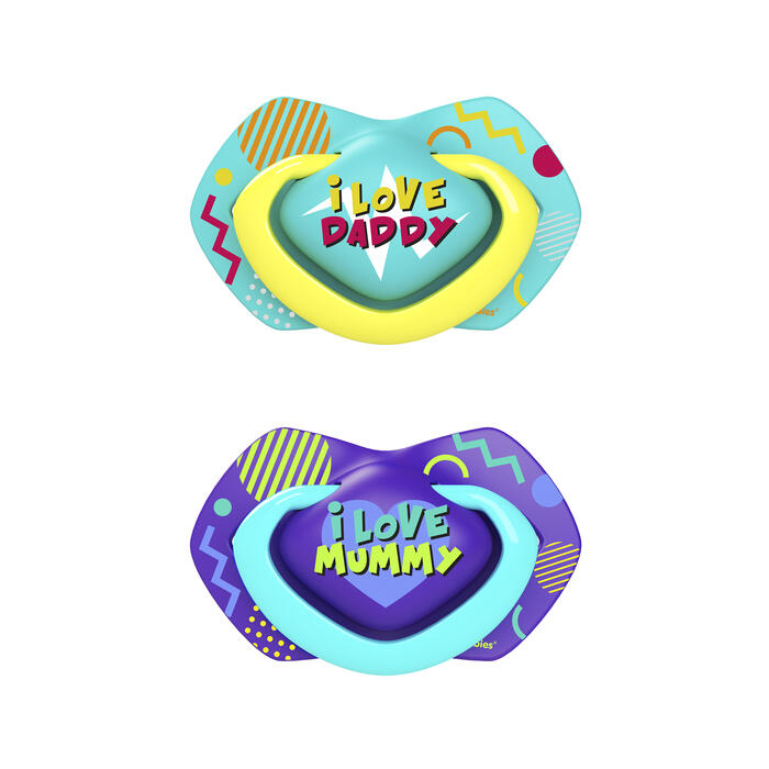 CANPOL BABIES silikona māneklītis, simetrisks NEON LOVE, 6-18m, 2 gab, 22/653_blu
