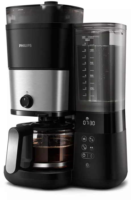 PHILIPS All-in-1 Brew Kafijas aparāts ar pilienu filtru un dzirnaviņām, melns un sudraba (HD7900/50)