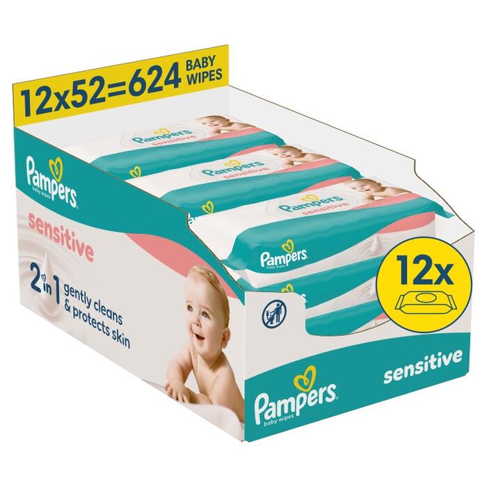 Pampers Sensitive mitrās salvetes zīdaiņiem, 12
