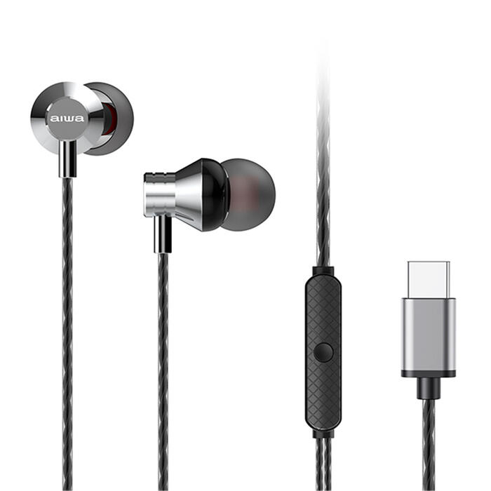 AIWA In-Ear stereo austiņas ar mikrofonu, sudraba (USB) (ESTM-50USB-C/SL)