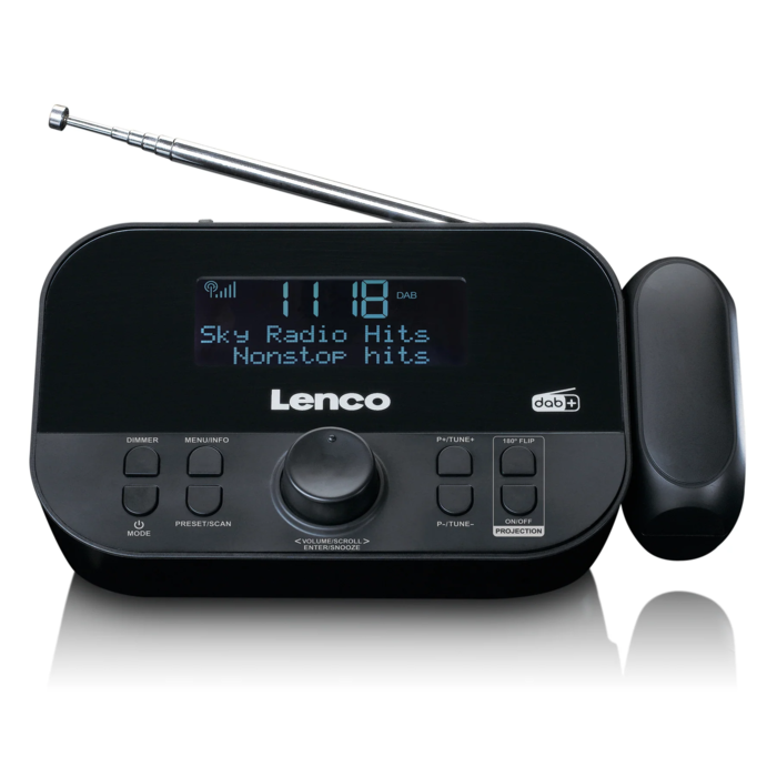 Lenco radio pulkstenis ar projekciju, melns