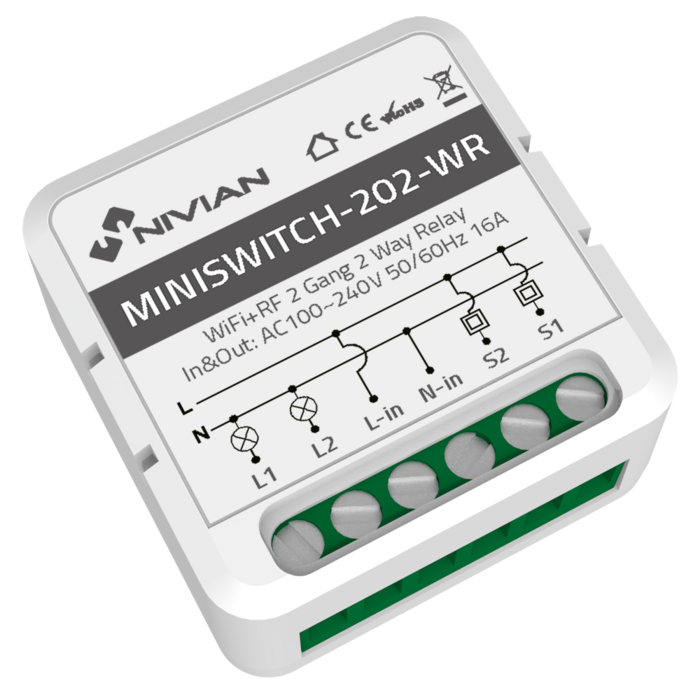 NVS-MINISWITCH-202-WR  Nivian WiFi 2 līniju viedais