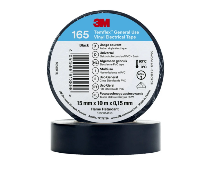 3M Temflex™ 165 Виниловая изоляционная лента 15мм x 10м x 0.15мм (Черная) (011375)
