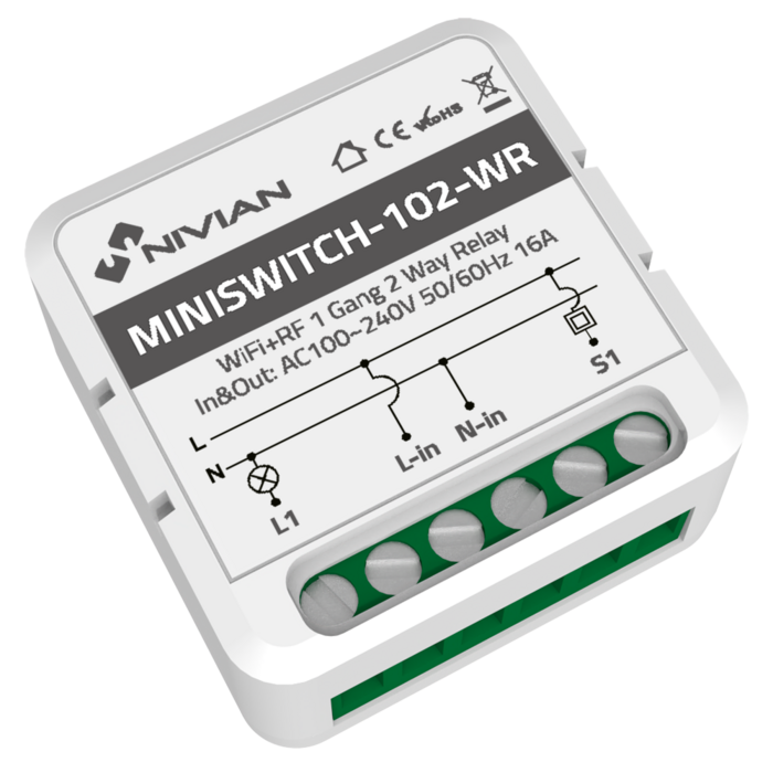 NVS-MINISWITCH-102-WR  Nivian WiFi viedais relejs 16A