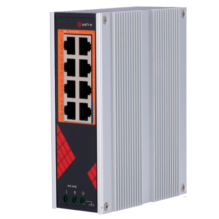 SF-SWI08HIPOE-G-AC-130-DIN  Safire industriāls DIN-Rail PoE switch