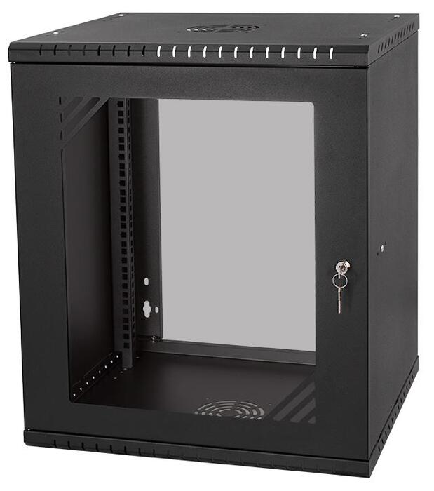 Komutācijas sienas skapis 19"- 12U - 600mm MELNS (010815)