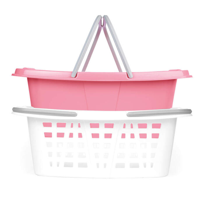 Beldray LA030450PNKFPEU7 Set Of Two Laundry Baskets 2 x 26L, White/Pink