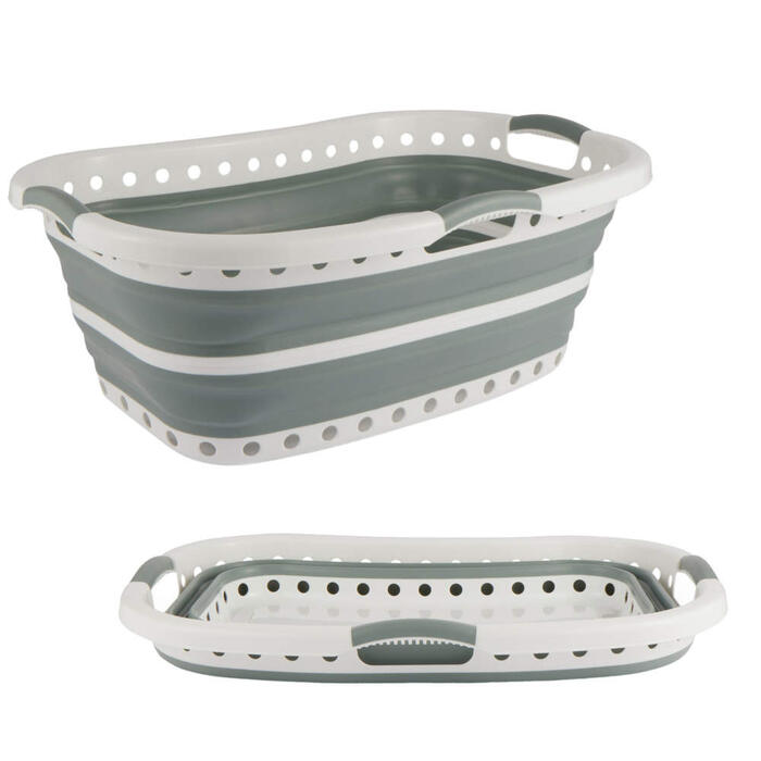 Beldray LA072979GRNFEU7 Collapsible Hip Hugger Laundry Basket  37 L, White/Grey