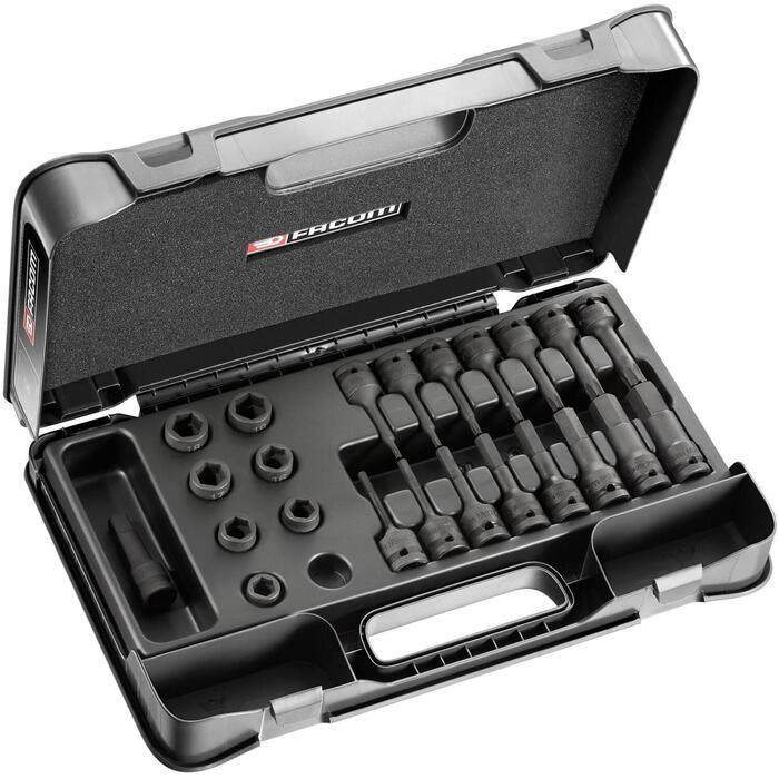 Facom NSS.J23PB ударный набор головок, 23 шт., 1/2", 10-27mm, Hex 5-19mm, Torx T25-T60, 1 переходник (NSS.J23PB)